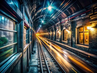Obraz premium NYC Subway Tunnel View from Moving Train Window - Urban Exploration Photo