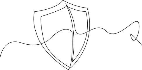 Continuous single one line drawing art of Shield protection. Vector illustration of business guard defense and data safety or health care. © Hanan