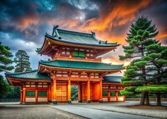 Fototapeta premium Otenmon Gate, Heian Shrine, Kyoto: Urban Exploration Photography - Ancient Japanese Architecture