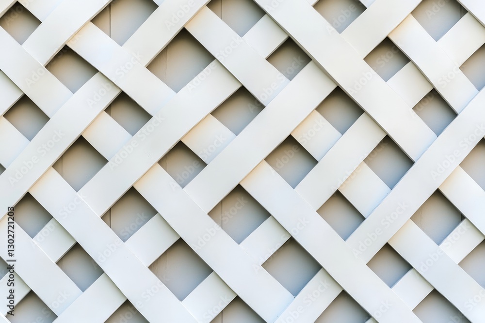 Poster white wooden lattice fence with repeating geometric pattern creating a symmetrical and decorative de