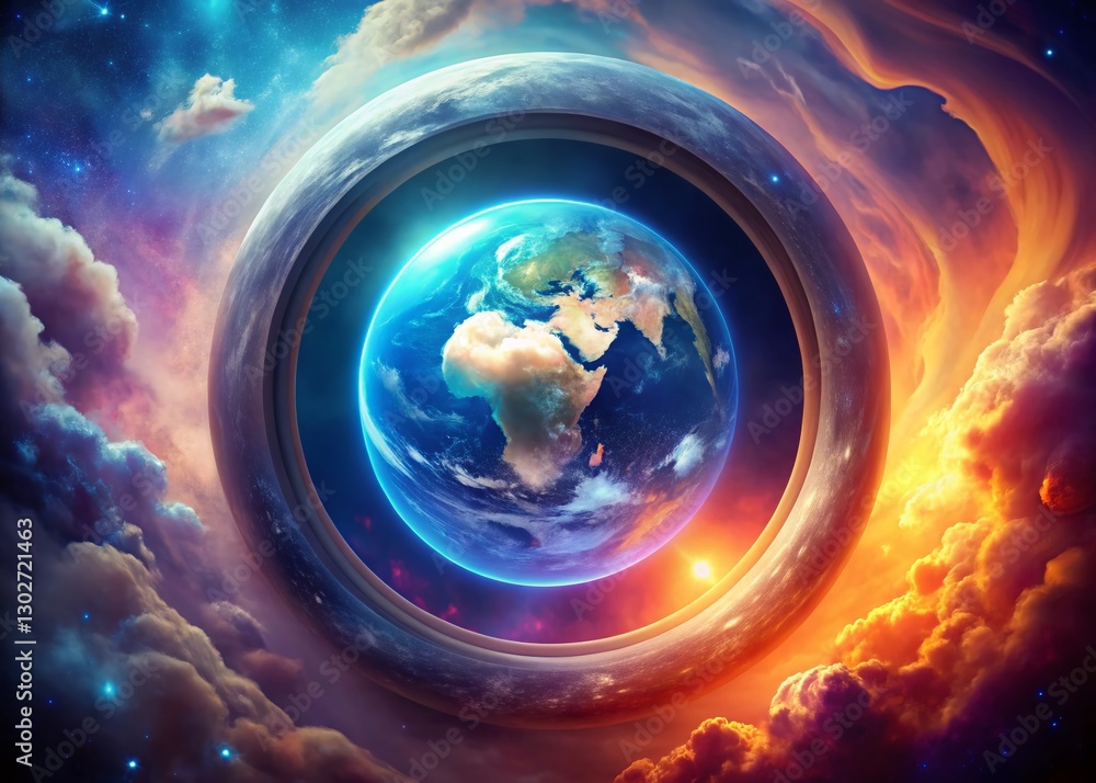 Poster panoramic abstract globe in simple circle: modern minimalist design