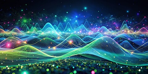 Panoramic Abstract Digital Wave Flowing Through Big Data Visualization