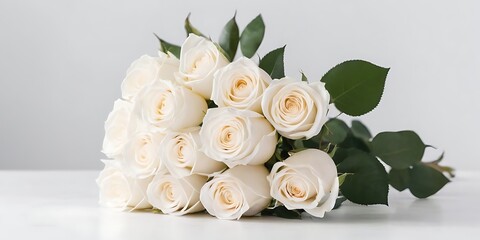 Obraz premium Decorated White Roses bouquet in a white minimalist solid background