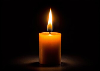 Panoramic Dark Background Single Flickering Candle Flame, Mystical Night Atmosphere