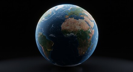 Fototapeta premium Detailed Earth rendering against dark backdrop, conveying global connection