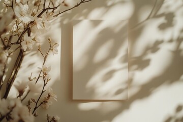 Blank Card with Spring Blossoms and Shadows