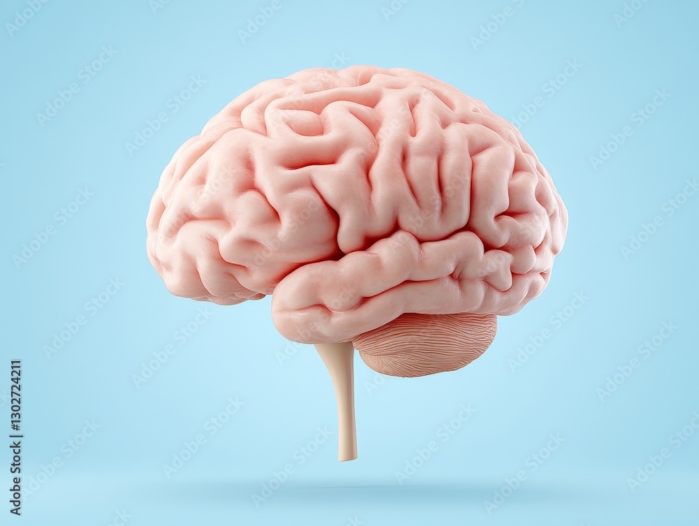 Poster realistic 3d rendering of a human brain floating in a blue background representing neuroscience inte