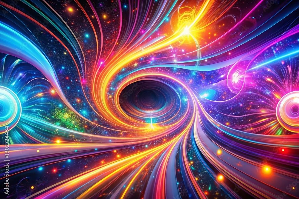Poster panoramic neon swirl vj loop background - abstract psychedelic art