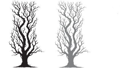 A leafless tree silhouette in detailed vector art, ideal for winter and dead tree designs