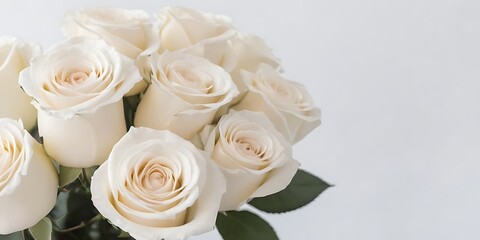 Obraz premium Decorated White Roses bouquet in a white minimalist solid background