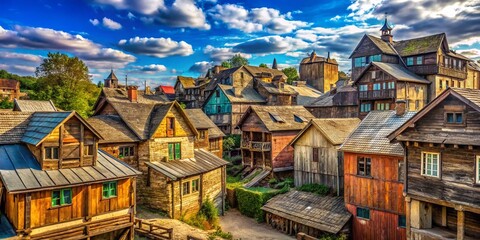 Panoramic View of Ancient Wooden City - Perfect Film Location - Olden Times Aesthetic