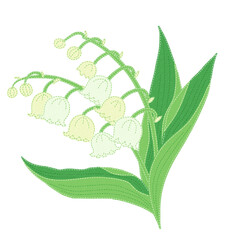 縫い目のあるワッペン風のスズランのイラスト