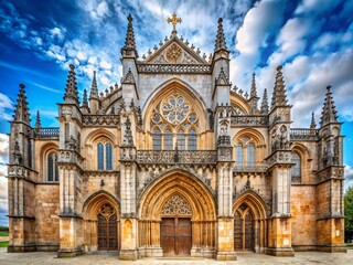 Fototapeta premium Panoramic View of Batalha Monastery's Majestic Doorway, Portugal