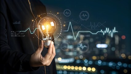Innovation and Technology Concept with Light Bulb and Digital Futuristic Interface