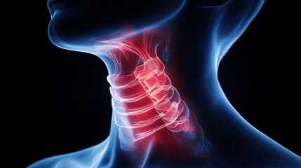 Detailed Close-Up of a Sore Throat and Inflamed Neck, Highlighting Human Anatomy and Health Awareness