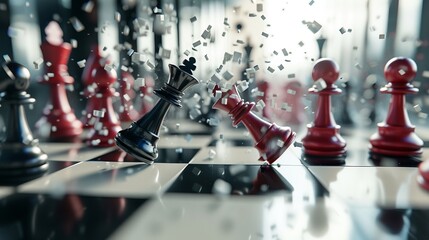A surrealistic scene featuring a chessboard where a pawn transforms into a knight mid-move, capturing the surprise and strategic impact of a critical move in the game. The image highlights