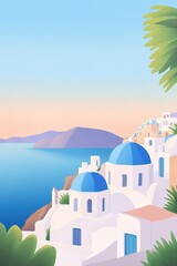 Serene Santorini landscape with iconic blue domes
