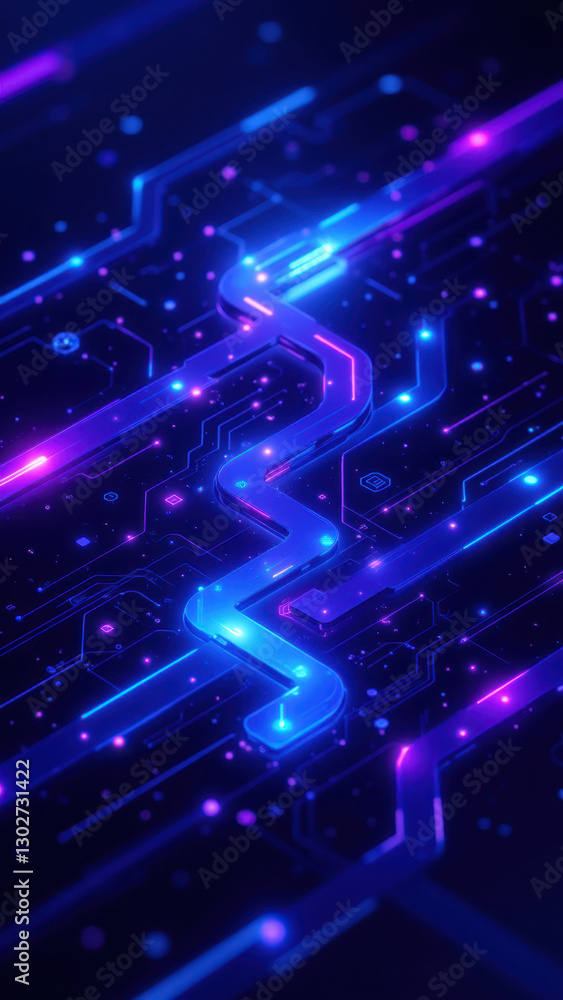 Poster digital art illustrating a complex network of interconnected nodes, resembling a ci/cd, docker, or k