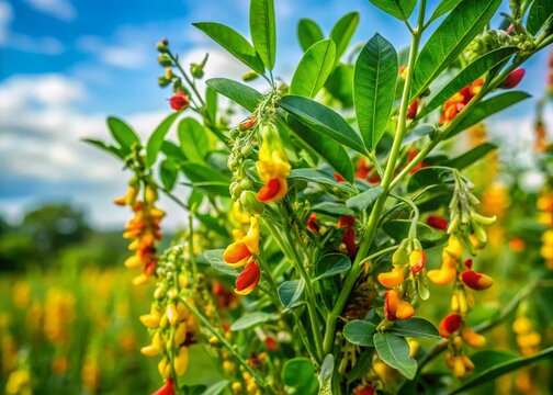 Pigeon Pea Plant with Flowers and Pods - Organic Farming,  Tuvar Beans in Bloom