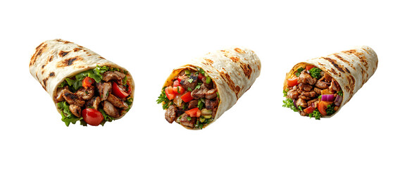 set of shawarma isolated on a transparent background, in a PNG format