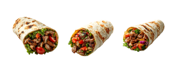 set of shawarma isolated on a transparent background, in a PNG format