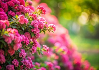 Obraz premium Pink Flowering Bush, Shallow Depth of Field, Floral Background, Spring Bloom, Nature Photography