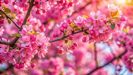 Naklejka premium Pink Flowering Tree, Spring Blossom, Delicate Pink Petals, Nature Photography, Documentary Style