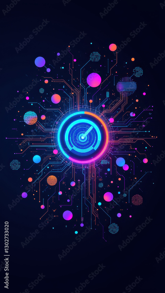 Poster a vibrant abstract illustration featuring ci/cd concepts with docker, kubernetes, and devops themes.