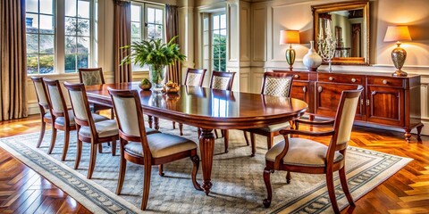 Polished Cherry Wood Dining Table -  Empty Product Display, Classic Interior, Stock Photo
