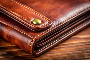 Premium Brown Leather Wallet Close-Up: Smooth Cowhide Texture Detail