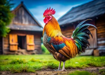 Fototapeta premium Proud Rooster on Organic Farm - Domesticated Fowl Gallus gallus domesticus