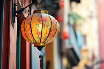Premium Quality Image of Low Angle View of Lantern Hanging on Building