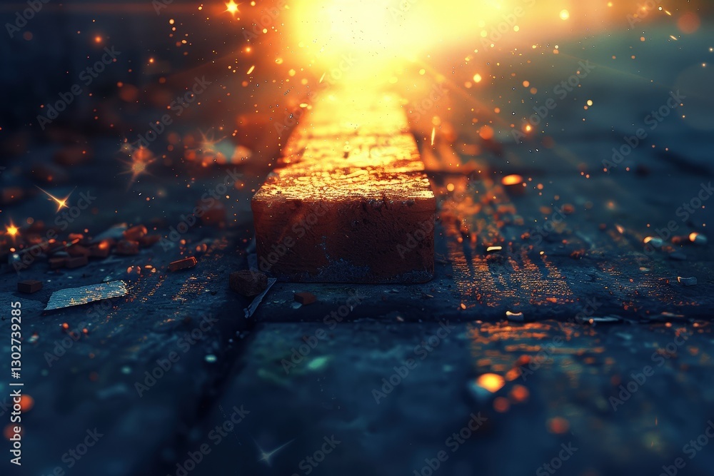 Poster a glowing pathway illuminated by an ethereal light, surrounded by shimmering particles, creating a m