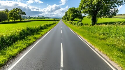 Country Road, Green Fields, Summer Drive - Nature and Landscapes:  .