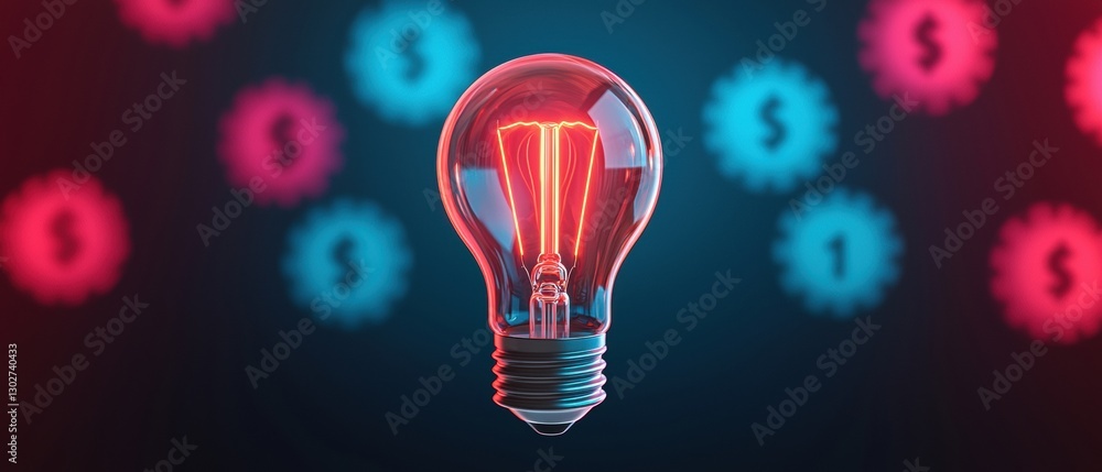 Poster business success and progression concept. light bulb with colorful background emphasizing finance an