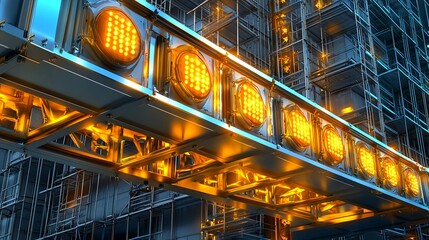 Obraz premium Futuristic Cityscape: Glowing Lights & Steel - Futuristic Cityscapes