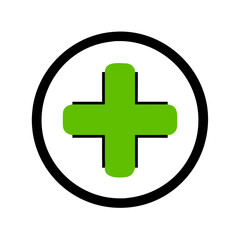 Obraz premium Medical cross icon in vibrant green color represents healthcare and emergency services, designed as a clear vector graphic for easy recognition and use in various applications