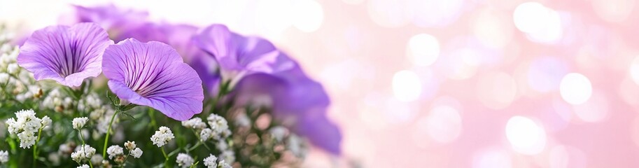 Delicate purple flowers bouquet, soft background