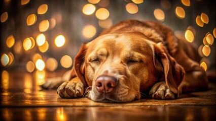 Relaxing Brown Dog, Peaceful Canine Resting, Sweet Dog Sleeping, Bokeh Background, Pet Photography