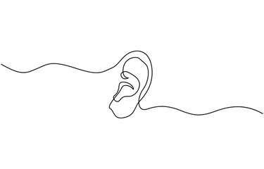 Obraz premium One continuous line drawing of human ear single line of human ear vector illustration, Vector illustration of human ear continuous single line drawing, Continuous one line drawing of human ear.