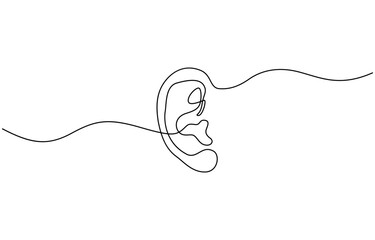 Obraz premium One continuous line drawing of human ear single line of human ear vector illustration, Vector illustration of human ear continuous single line drawing, Continuous one line drawing of human ear.
