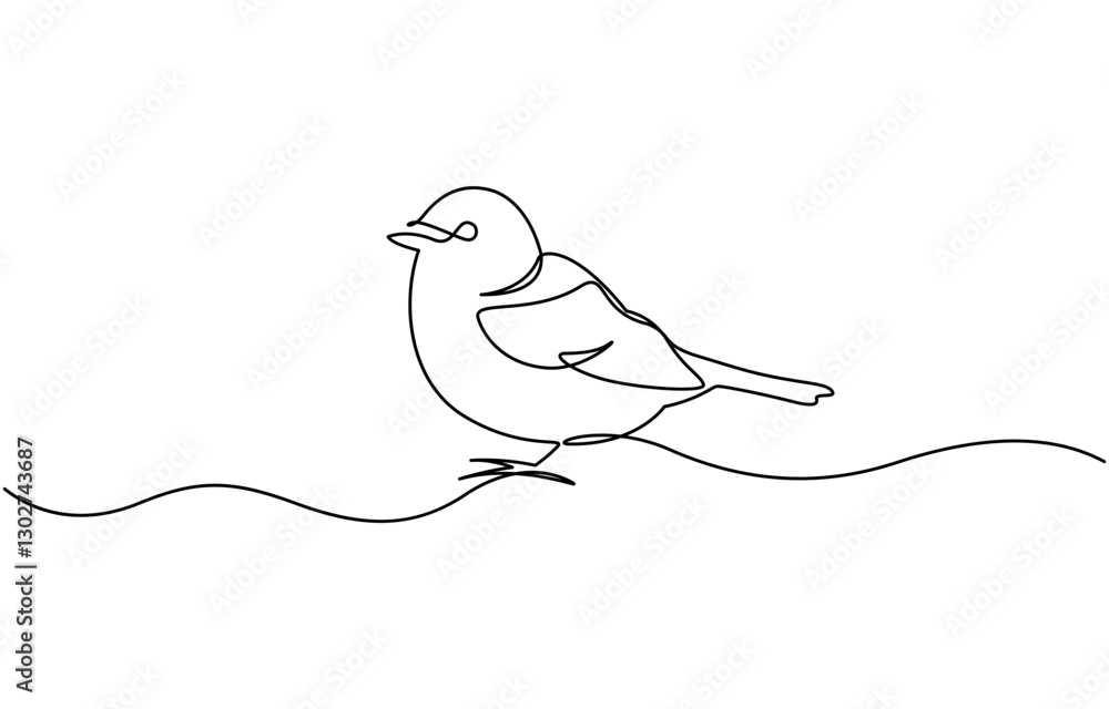 Poster sparrow bird are sitting isolated on white background. one line continuous vector illustration, bird