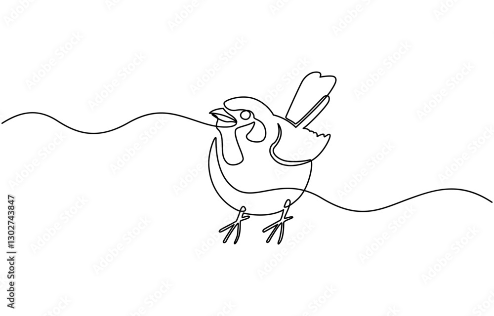 Poster sparrow bird are sitting isolated on white background. one line continuous vector illustration, bird