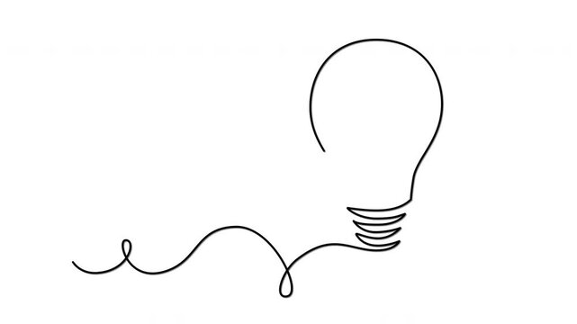 Light bulb, idea concept. Continuous line self drawing animation. White background.