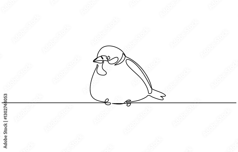 Poster sparrow bird are sitting isolated on white background. one line continuous vector illustration, bird