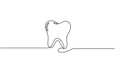 Vector continuous one simple single abstract line drawing of tooth dental clinic and care concept, Single line continuous drawing of tooth simple dental tooth line art vector illustration.
