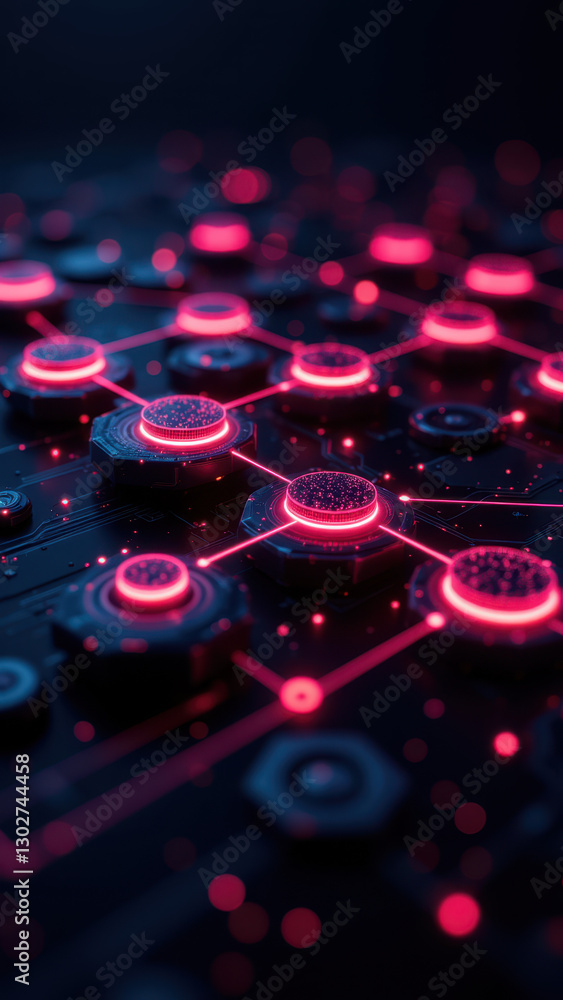 Poster a close-up photograph of a colorful circuit board with glowing leds, highlighting the intricate desi