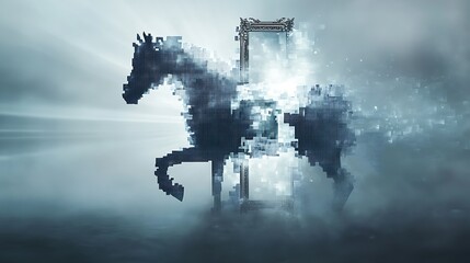 Digital Horse Emerging From Ornate Mirror Frame