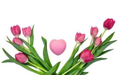 Mothers day, women day. Pink tulips flowers isolated on white, transparent. 