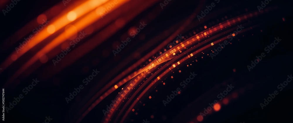 Poster orange digital data flowing through futuristic circuit board